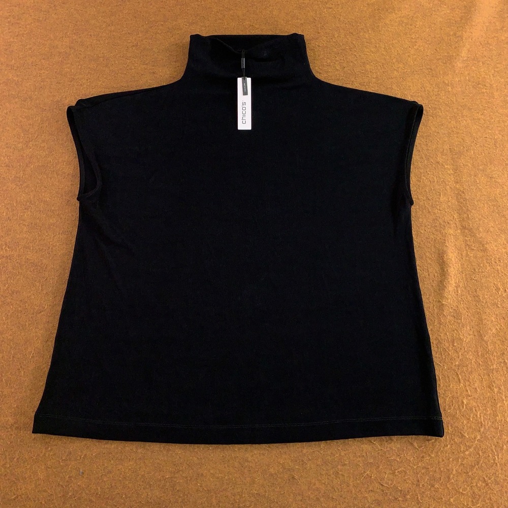 Chico's Womens 4 US XXL Black Travelers Mock Neck Cap Sleeve Top NWT